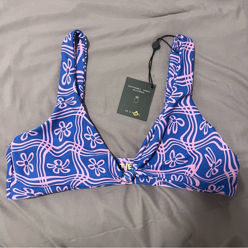 Skatie Blue and Pink Floral Bikini Top